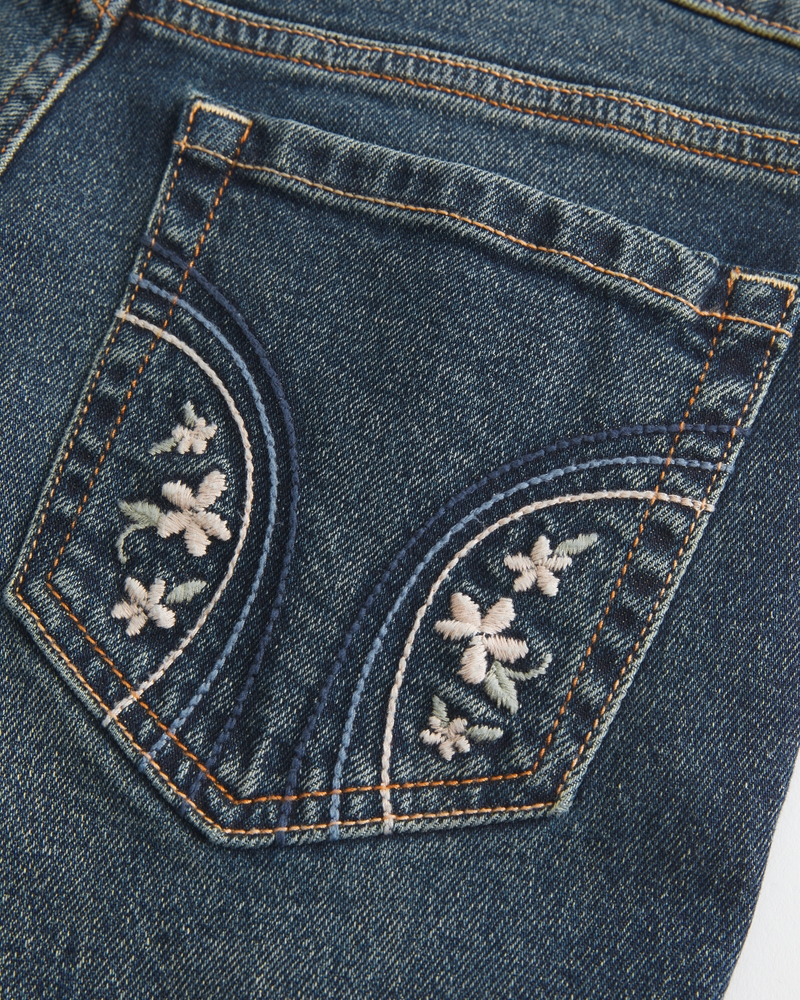 låg midja djupt tvättade broderade bootcut-jeans