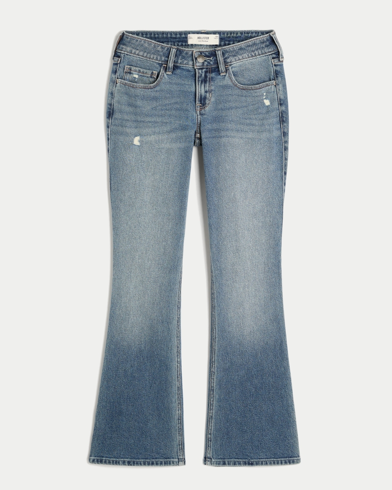 låg midja djupt tvättade broderade bootcut-jeans