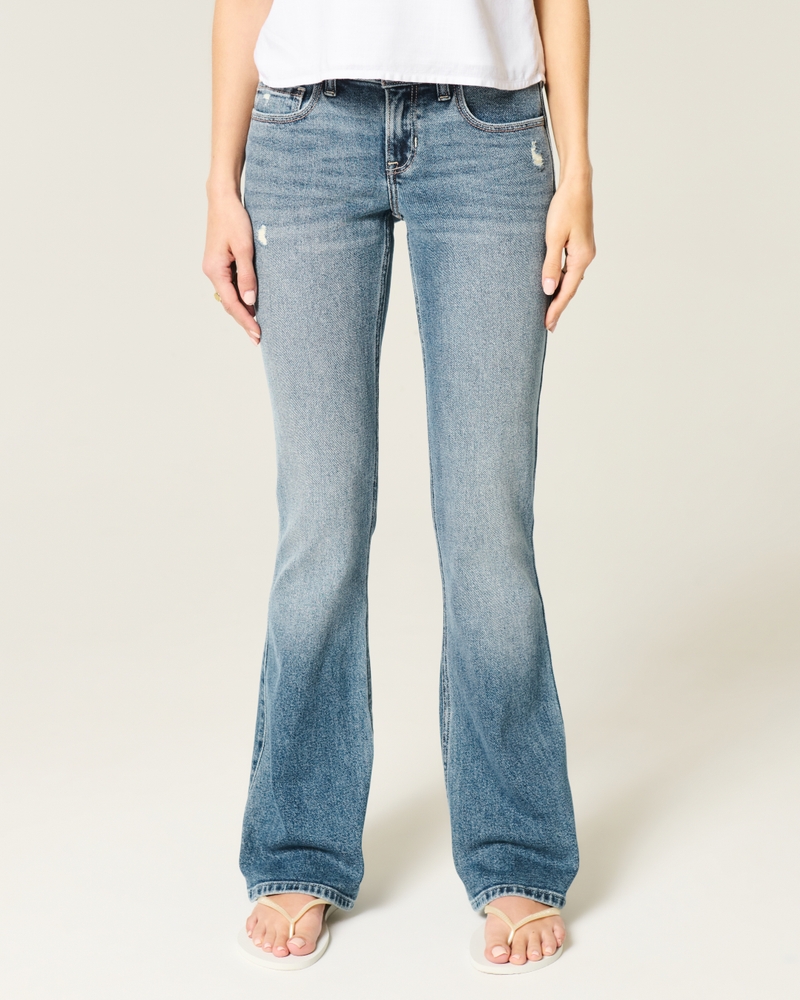 låg midja djupt tvättade broderade bootcut-jeans