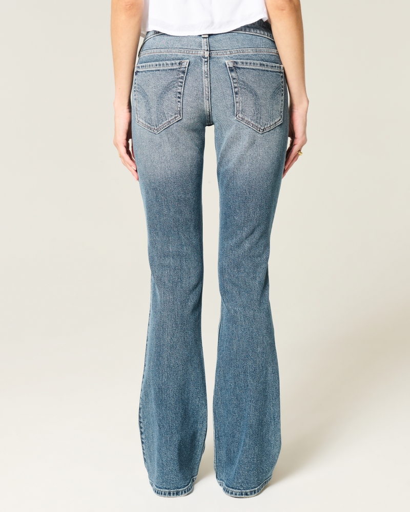 låg midja djupt tvättade broderade bootcut-jeans