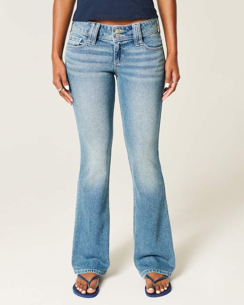 låg midja djupt tvättade broderade bootcut-jeans