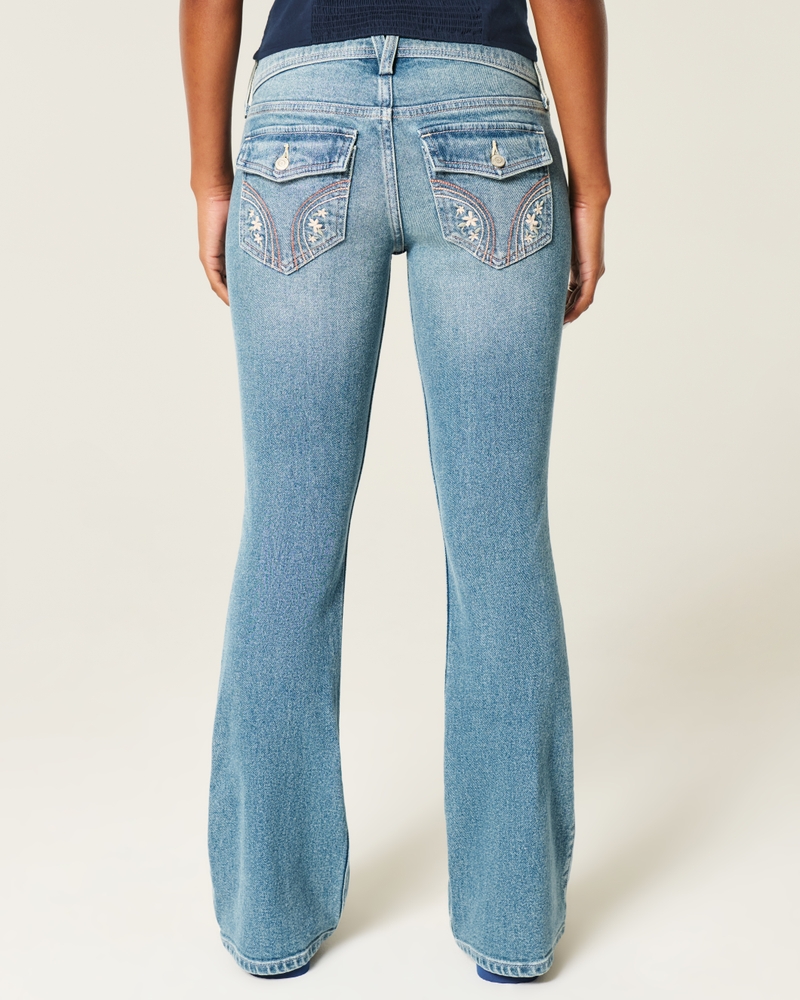 låg midja djupt tvättade broderade bootcut-jeans