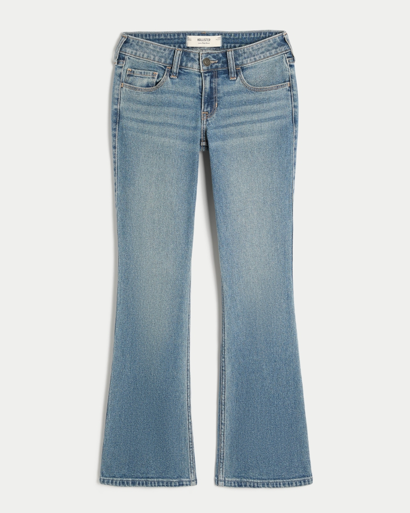 låg midja djupt tvättade broderade bootcut-jeans