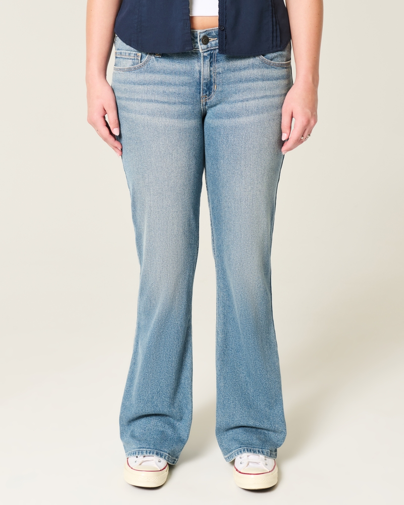 låg midja djupt tvättade broderade bootcut-jeans