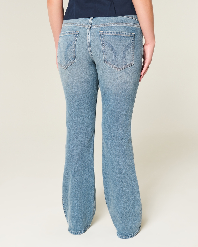 låg midja djupt tvättade broderade bootcut-jeans
