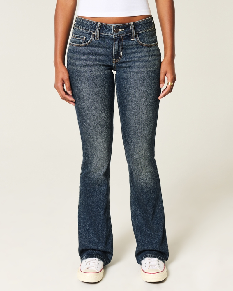 låg midja djupt tvättade broderade bootcut-jeans