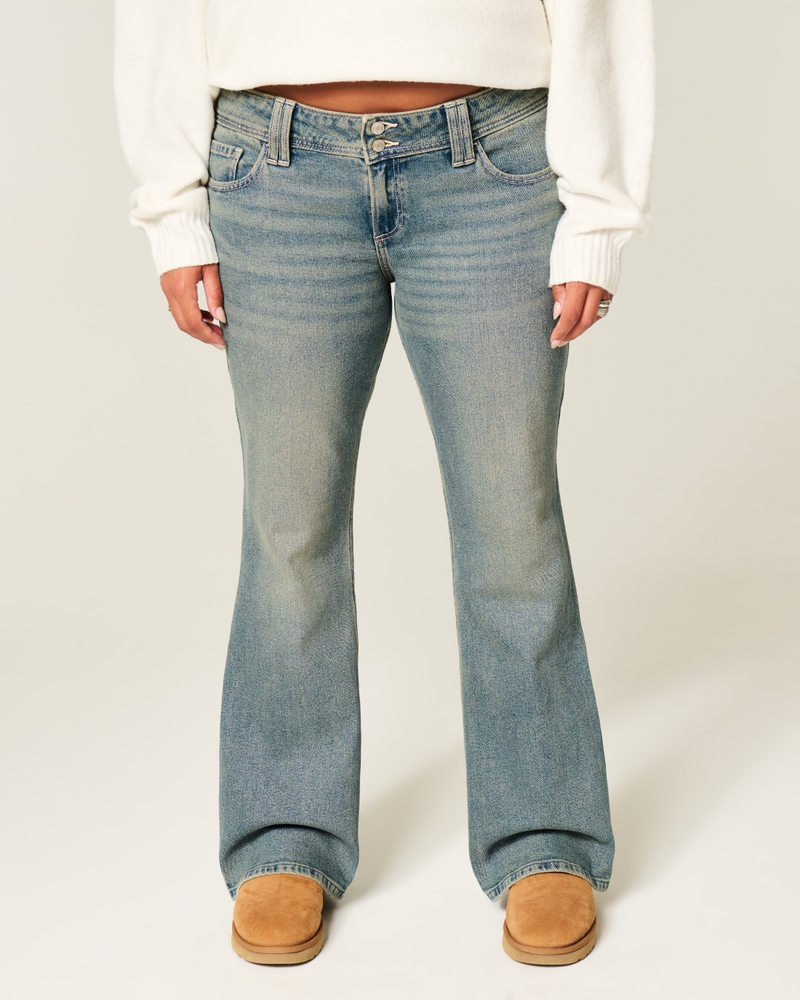 låg midja djupt tvättade broderade bootcut-jeans