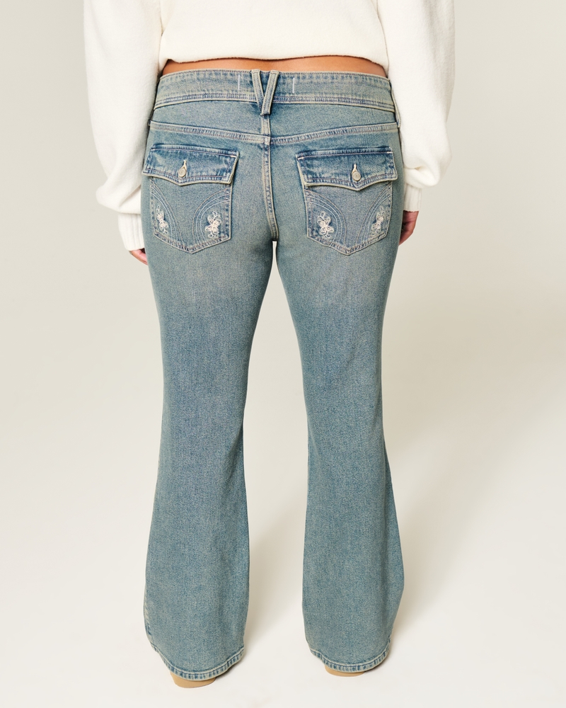 låg midja djupt tvättade broderade bootcut-jeans