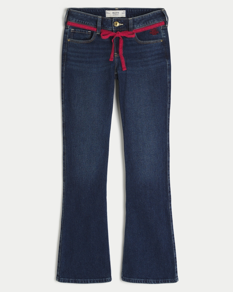 låg midja djupt tvättade broderade bootcut-jeans