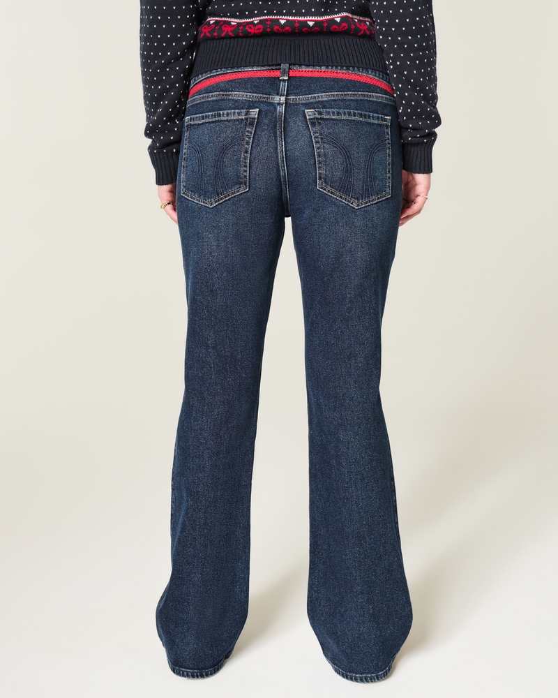 låg midja djupt tvättade broderade bootcut-jeans