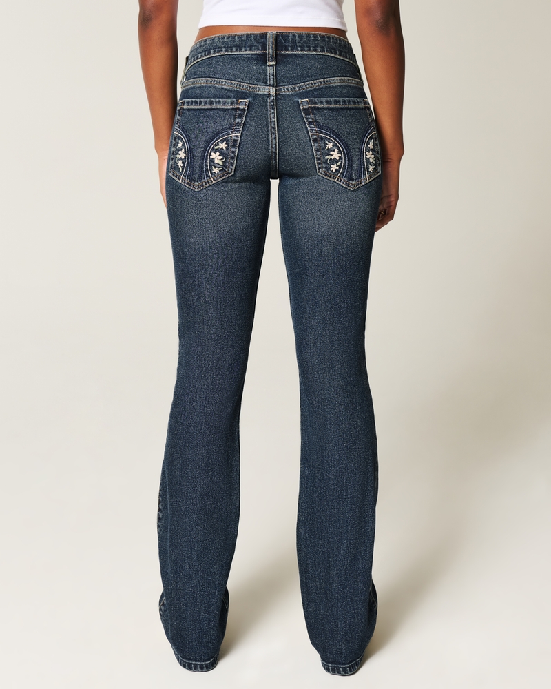 låg midja djupt tvättade broderade bootcut-jeans