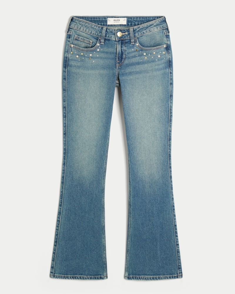 låg midja djupt tvättade broderade bootcut-jeans