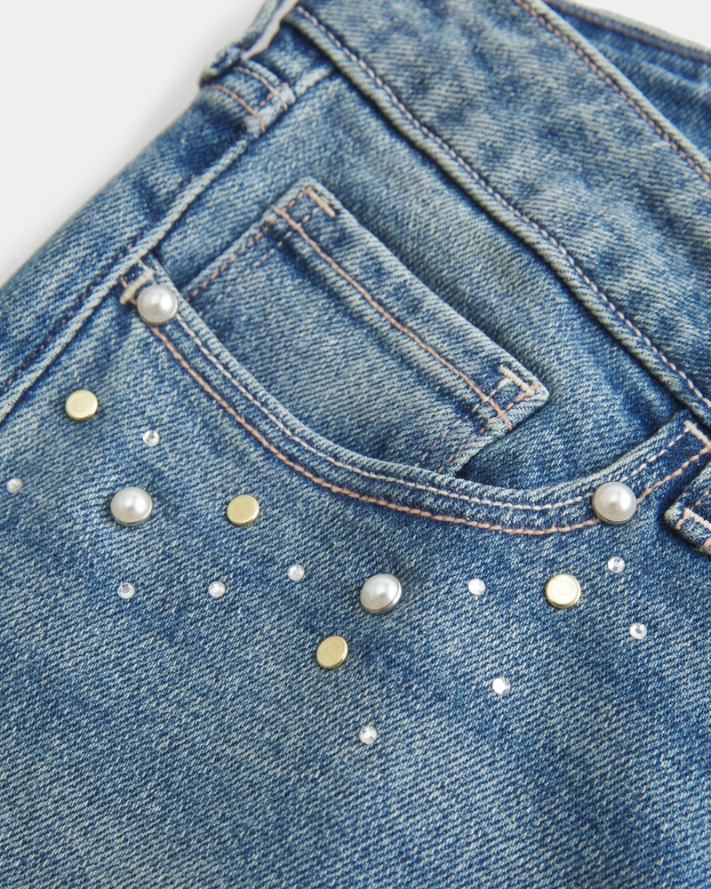 låg midja djupt tvättade broderade bootcut-jeans