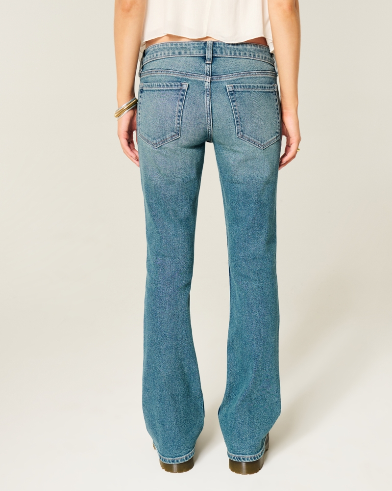 låg midja djupt tvättade broderade bootcut-jeans