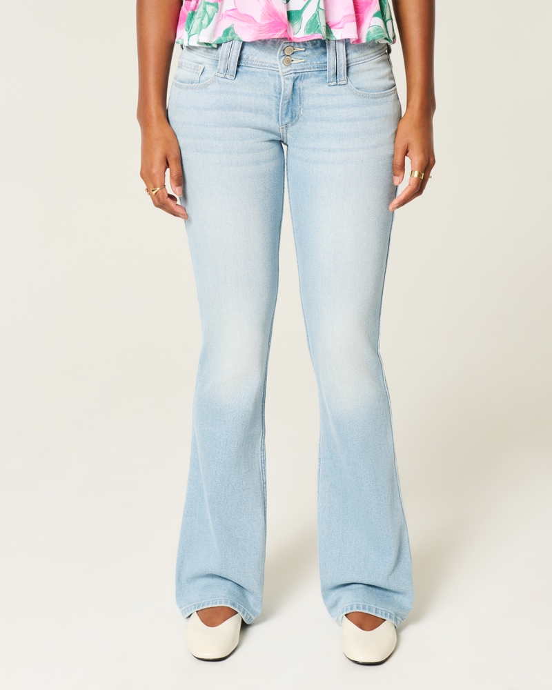 låg midja djupt tvättade broderade bootcut-jeans