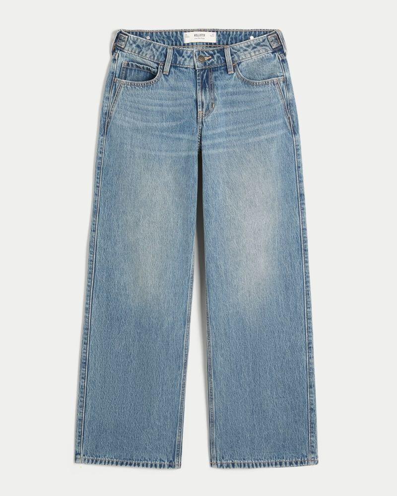 justerbar midjeband låg midja mellantvättade löst sittande jeans