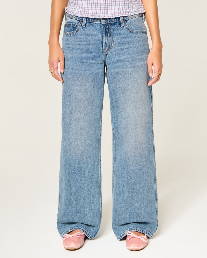 justerbar midjeband låg midja mellantvättade löst sittande jeans