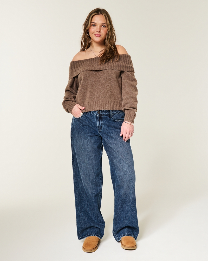 justerbar midjeband låg midja mellantvättade löst sittande jeans