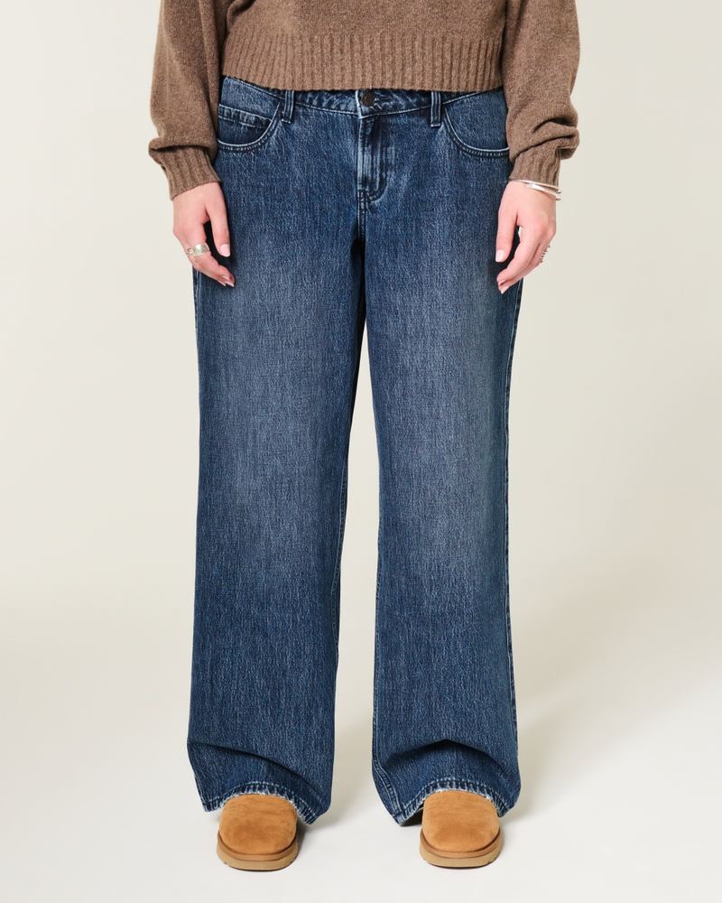 justerbar midjeband låg midja mellantvättade löst sittande jeans