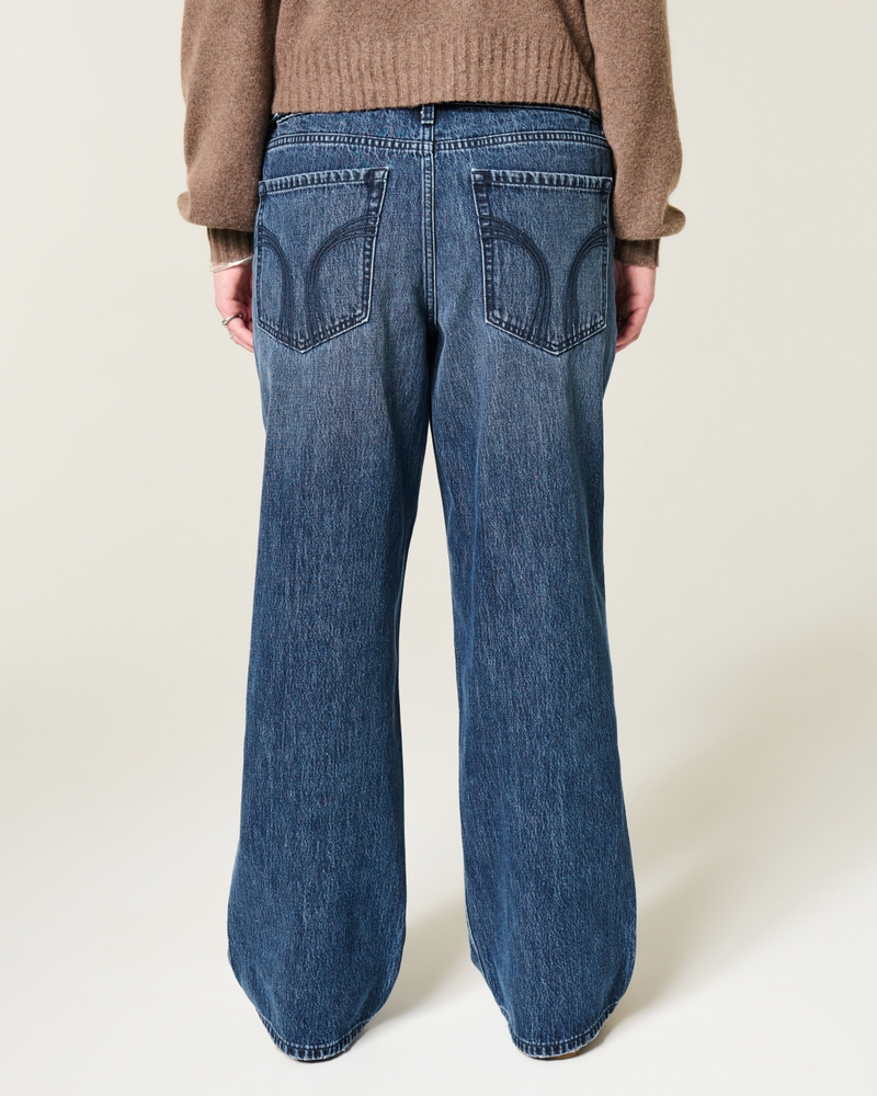 justerbar midjeband låg midja mellantvättade löst sittande jeans