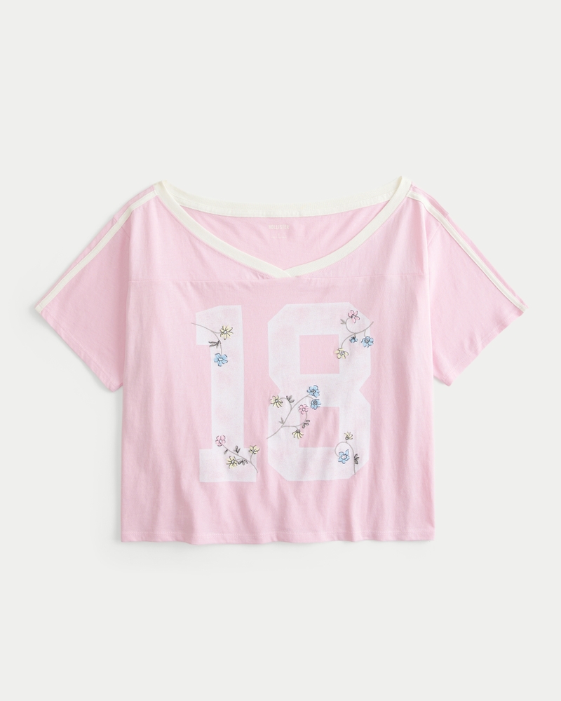 Överdimensionerad t-shirt med blommigt mönster och bara axlar