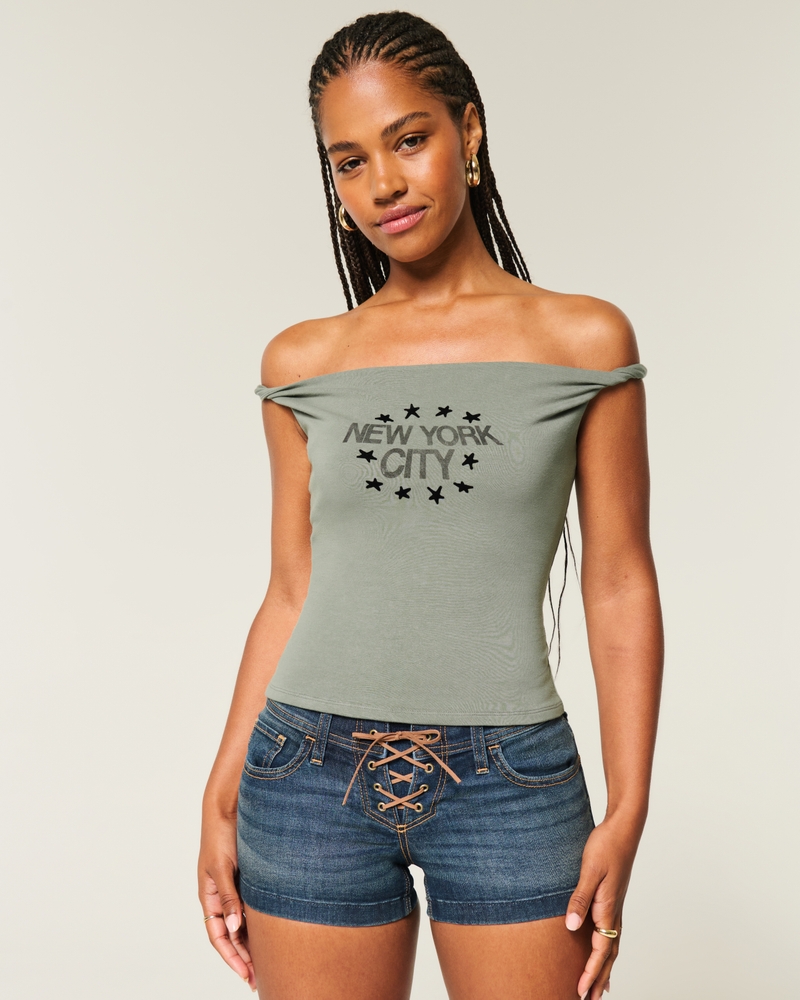knuten t-shirt med bara axlar och sammetsmönster