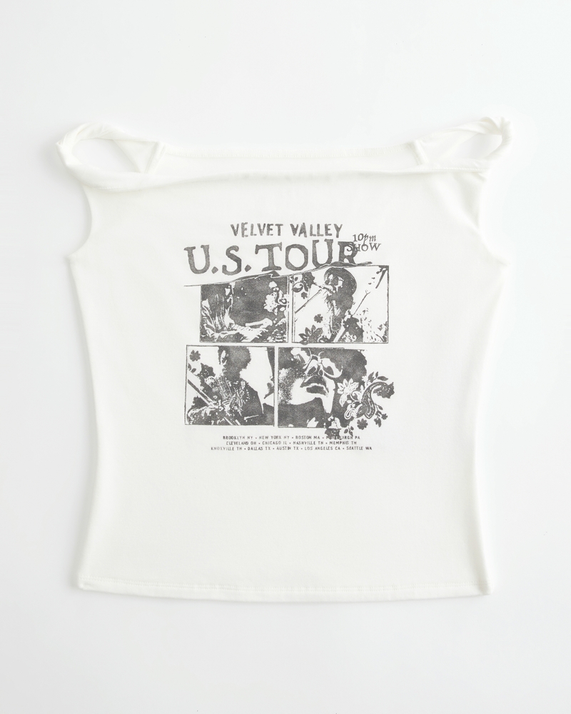knuten t-shirt med bara axlar och sammetsmönster