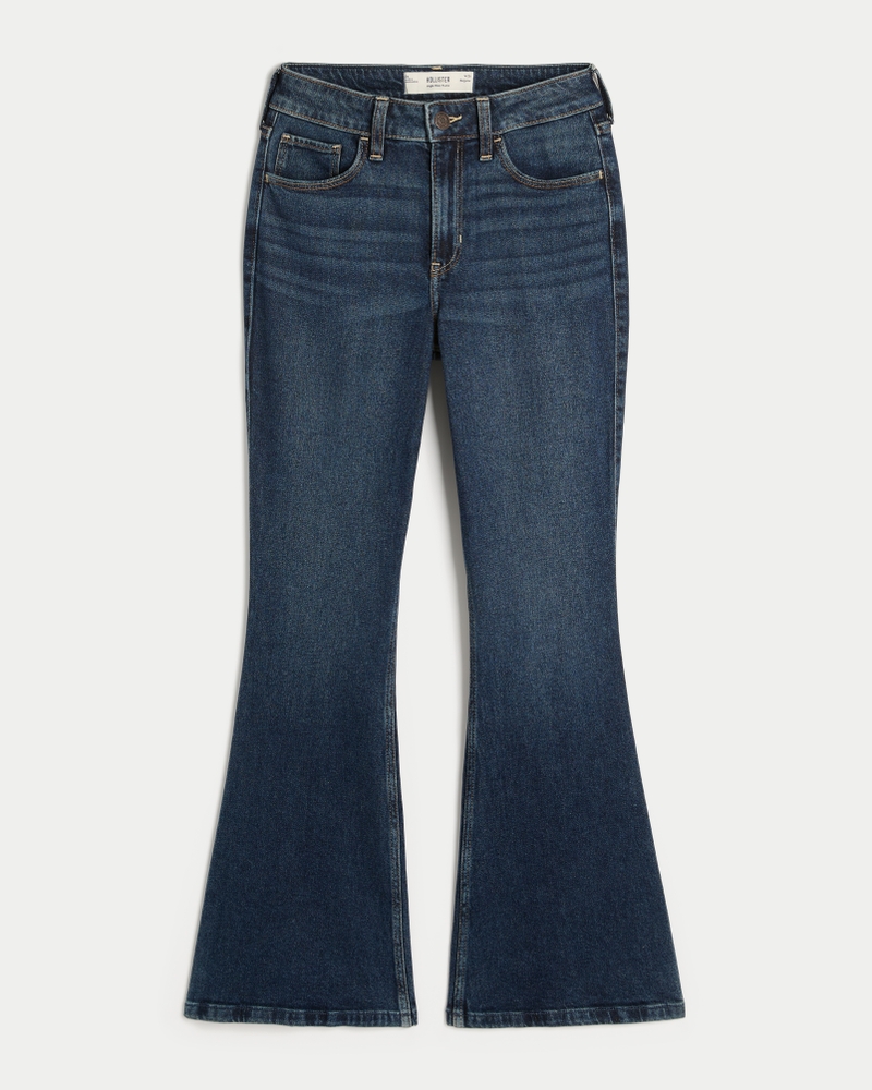 högmidjade tvättade svarta broderade utsvängda jeans
