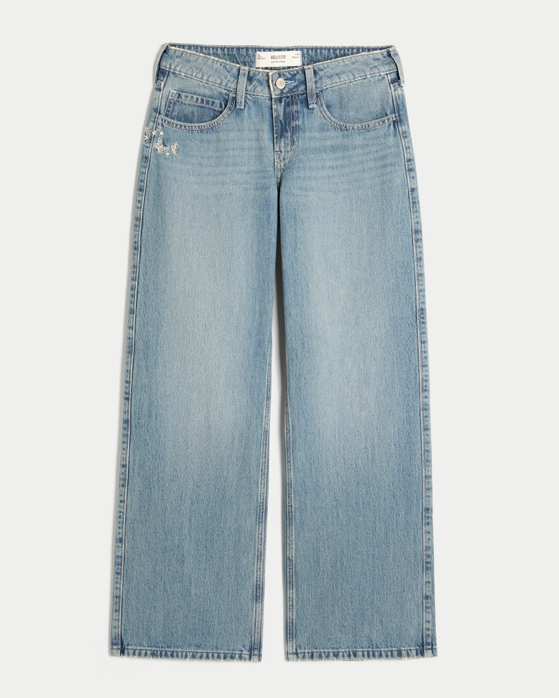 låg midja mellantvättade mönstrade patchwork-jeans extra vida och lösa jeans