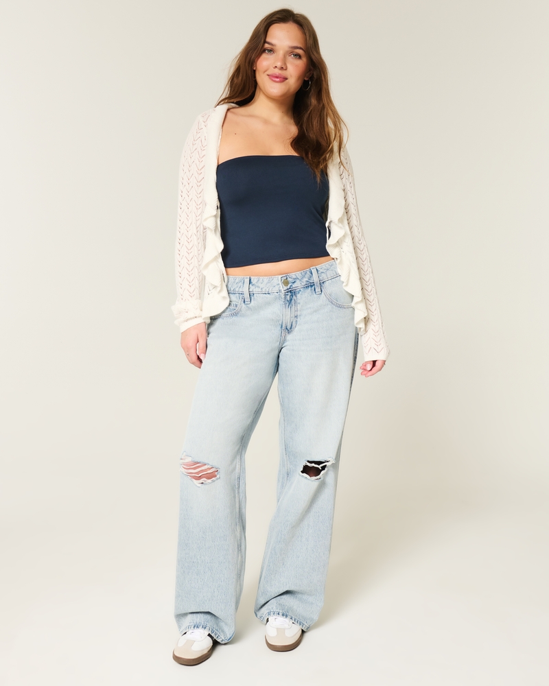 låg midja mellantvättade mönstrade patchwork-jeans extra vida och lösa jeans