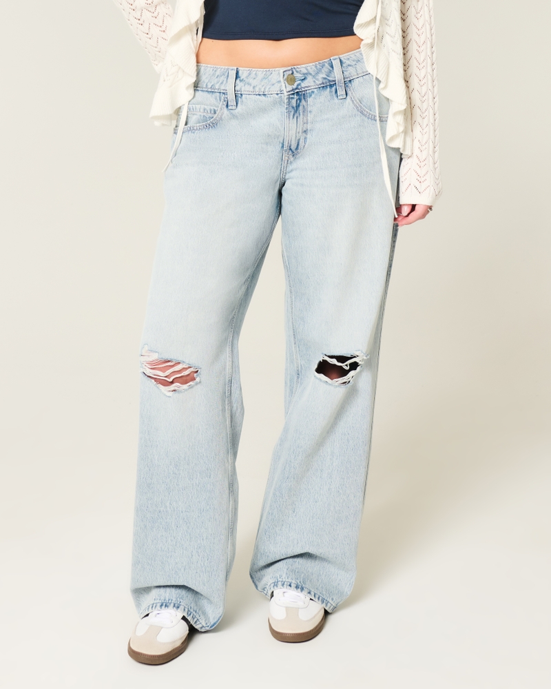 låg midja mellantvättade mönstrade patchwork-jeans extra vida och lösa jeans