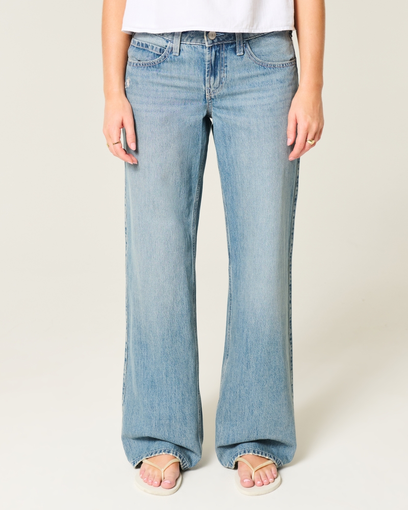 låg midja mellantvättade mönstrade patchwork-jeans extra vida och lösa jeans
