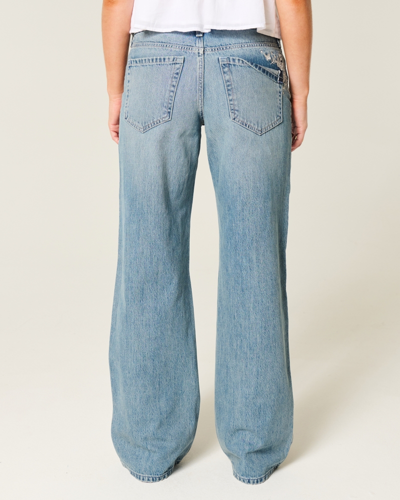 låg midja mellantvättade mönstrade patchwork-jeans extra vida och lösa jeans