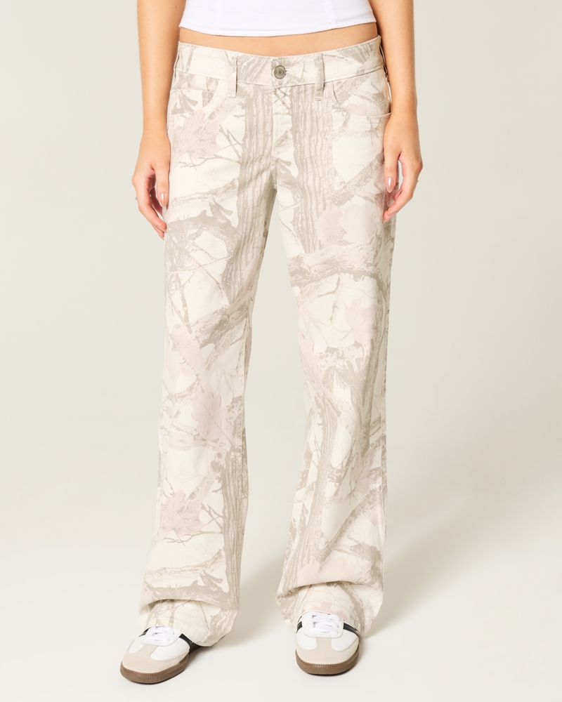 låg midja mellantvättade mönstrade patchwork-jeans extra vida och lösa jeans