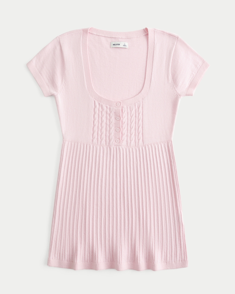 kortärmad babydoll-topp med henleykrage