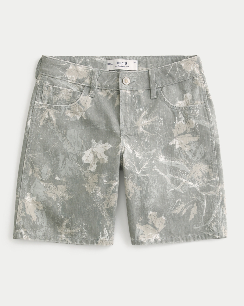 lätttvättade jeansshorts med låg midja och rosettmönster lös passform