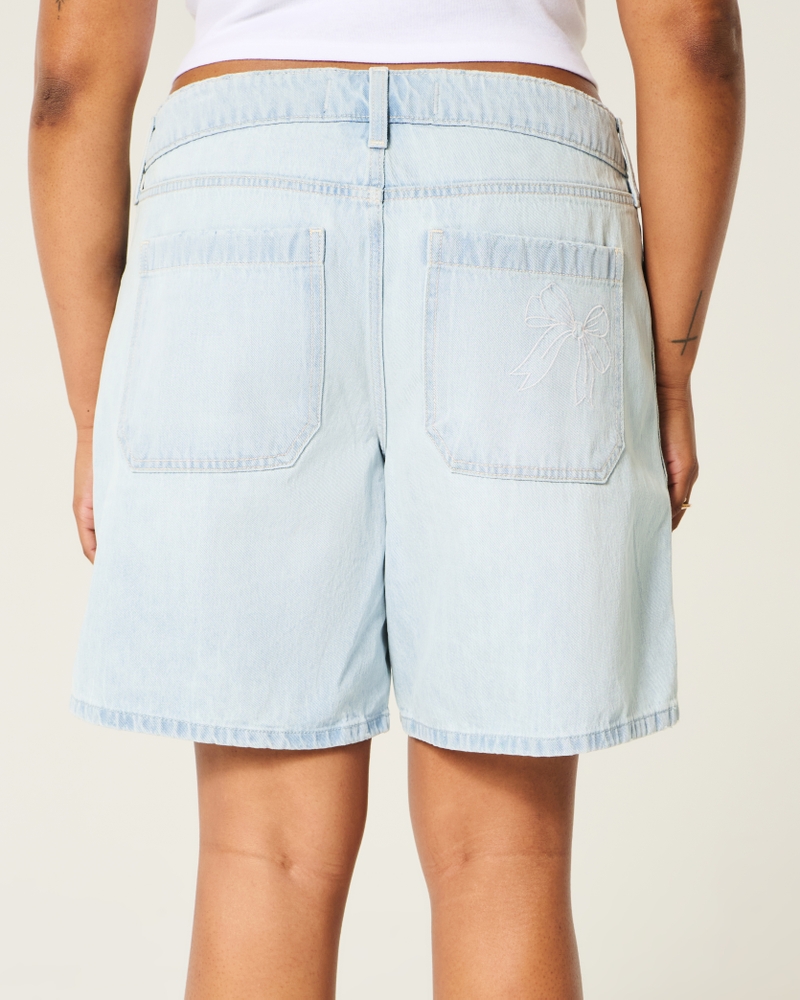 lätttvättade jeansshorts med låg midja och rosettmönster lös passform