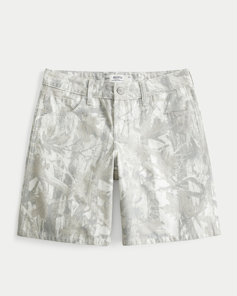 lätttvättade jeansshorts med låg midja och rosettmönster lös passform