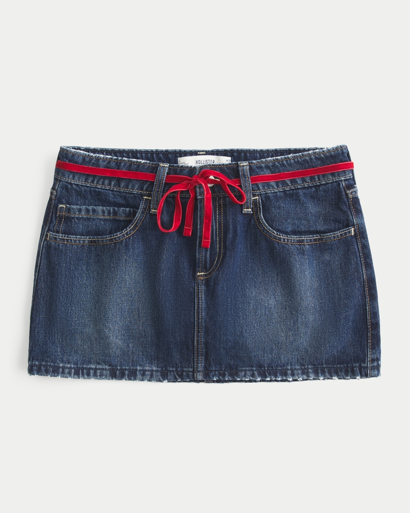 låg midja med röda sömmar i denim