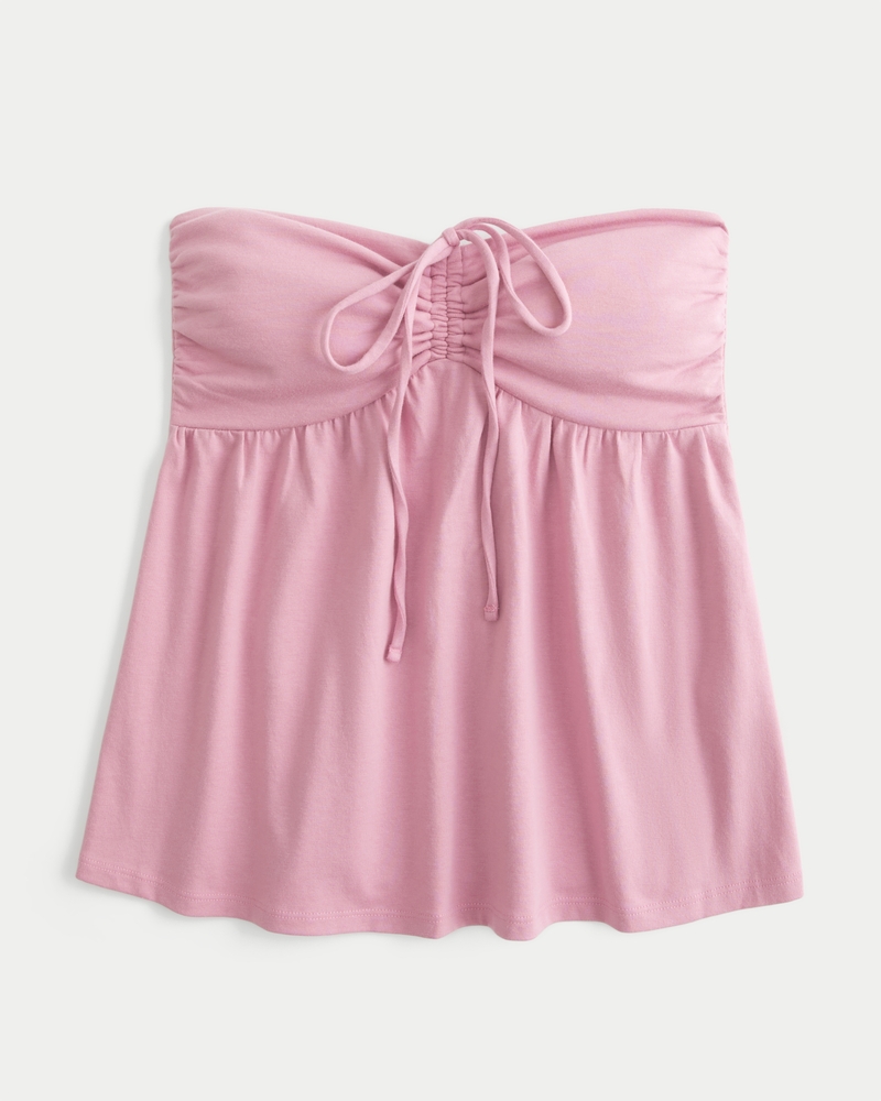 axelbandslös babydoll-topp med åtsittande midja