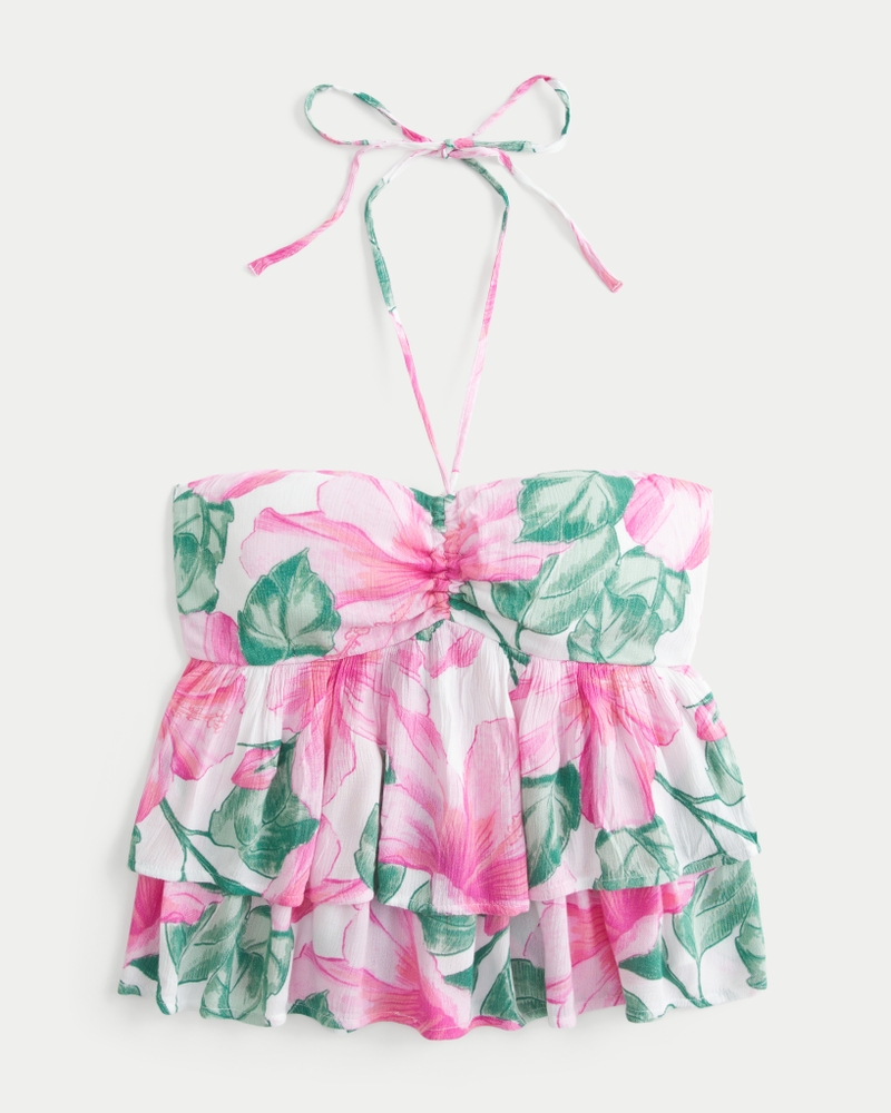 flerskiktad babydoll-topp med halterneck