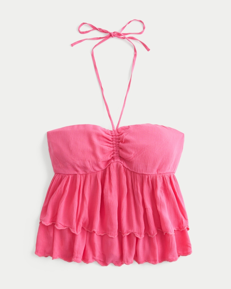 flerskiktad babydoll-topp med halterneck