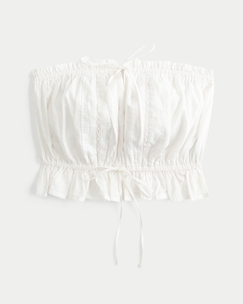 löst sittande kort axelbandslös bustier-topp med spetskant