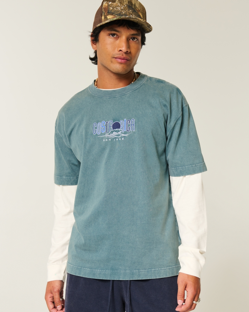 fyrkantig kraftig t-shirt med costa rica-tryck
