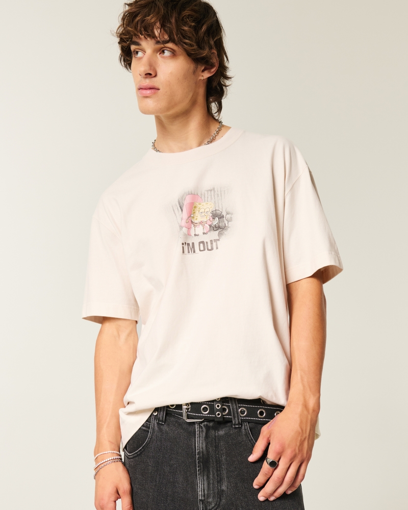 löst sittande kraftig t-shirt med svampbob fyrkant-tryck