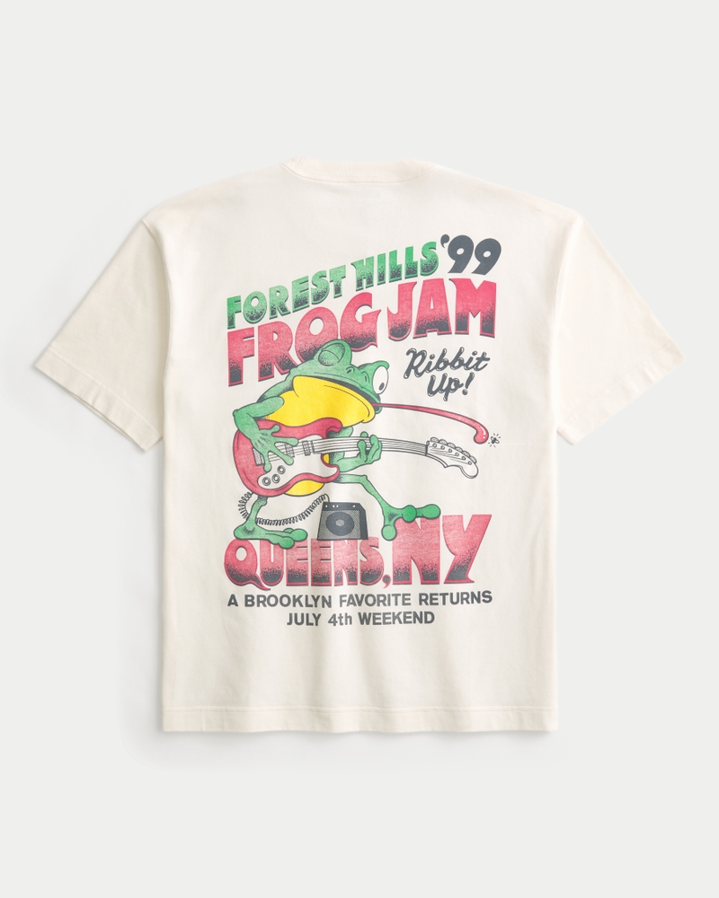 löst sittande kraftig t-shirt med forest hills-motiv och frog jam-motiv