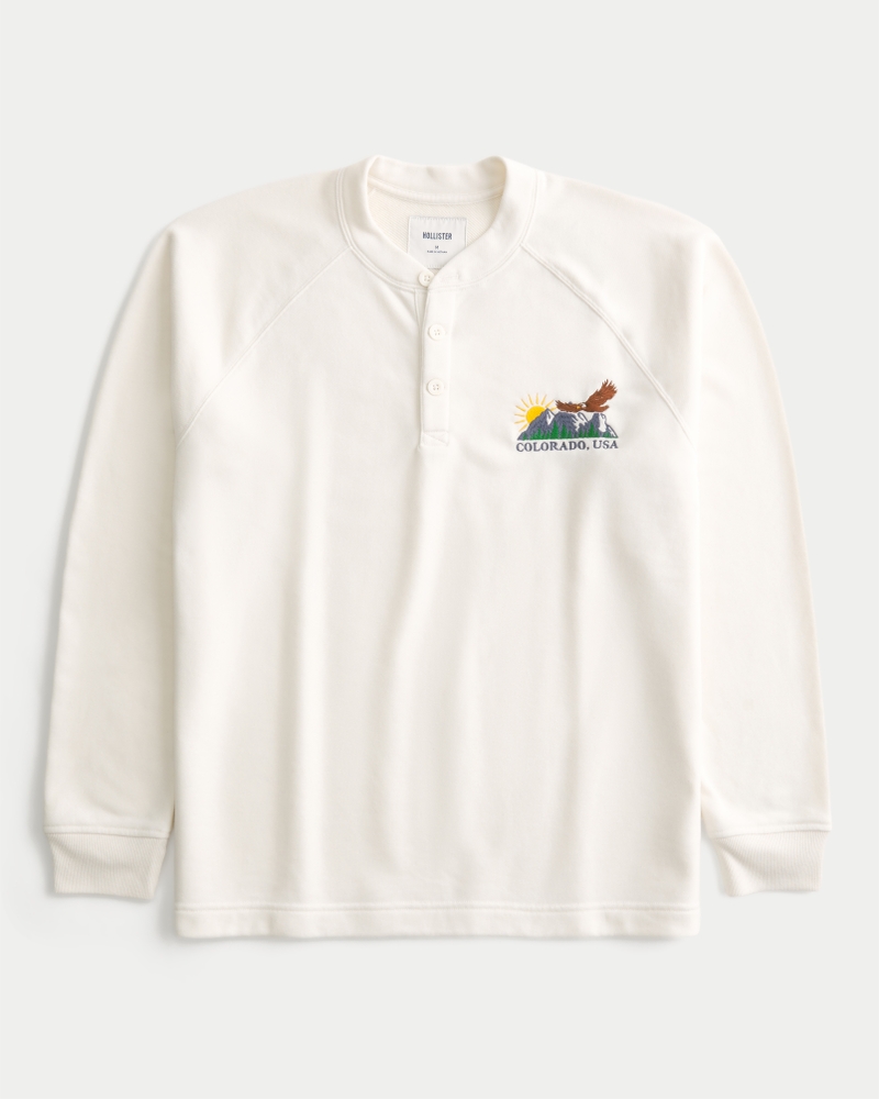 san francisco-mönstrad fleece-topp med henley-krage