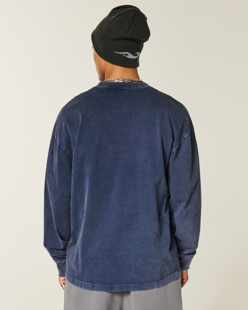 new york state grafisk t-shirt med fyrkantig passform och kraftig långärmad