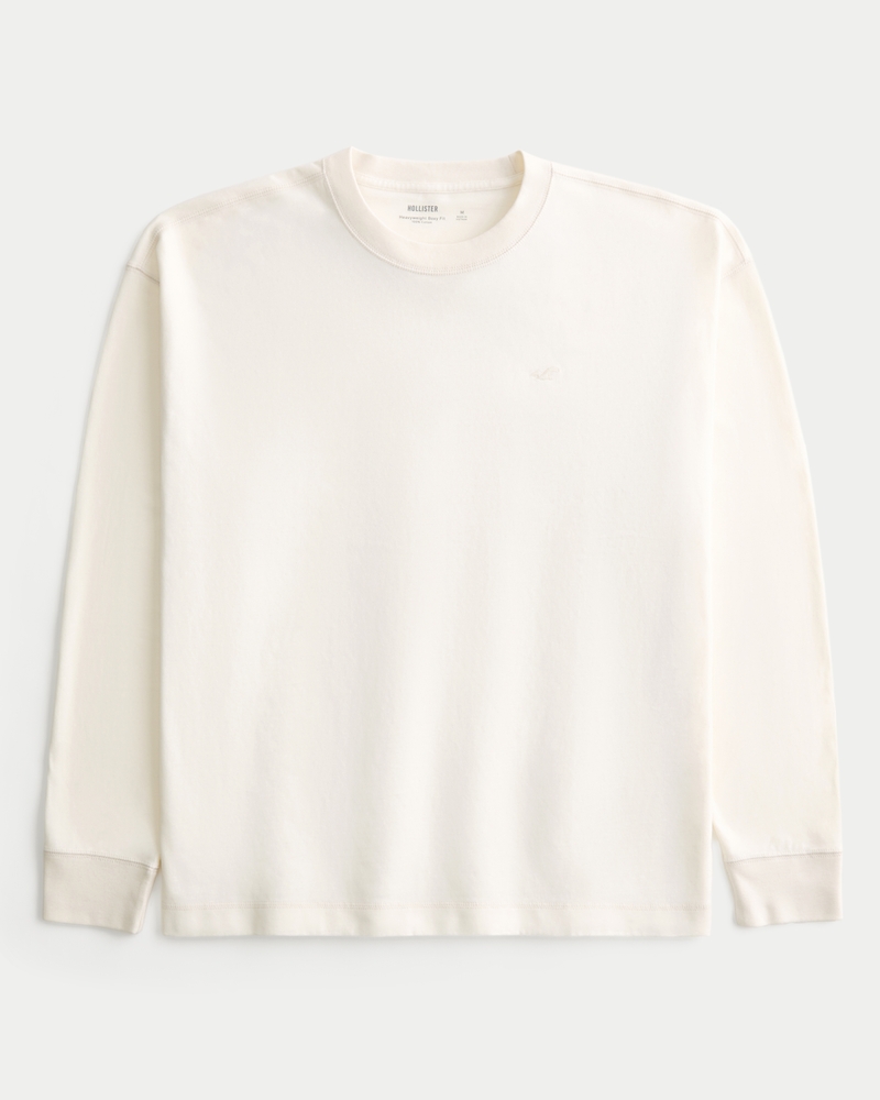 fyrkantig kraftig långärmad t-shirt med rund hals och grafik