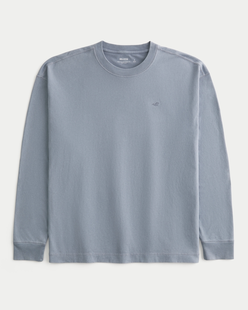 fyrkantig kraftig långärmad t-shirt med rund hals och grafik